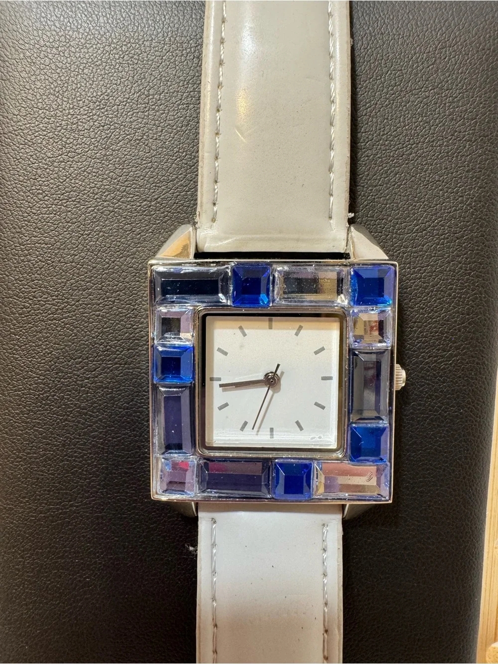 Avon White Strap Watch with Blue Accent Stones
